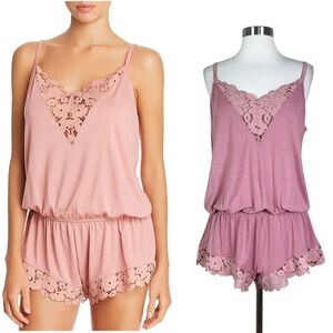 Eberjey Mariana Dreamer Lace Romper Onesie Rosewood Pink Teddy Mauve Pajamas - L
